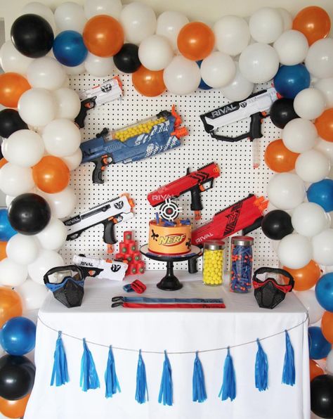 7th Birthday Party For Boys, Boys 8th Birthday, Birthday Party Ideas For Boys, 7th Birthday Party Ideas, Nerf Birthday Party, Nerf Party, 5th Birthday Party Ideas, Bread Cheese, Boy Birthday Party Themes