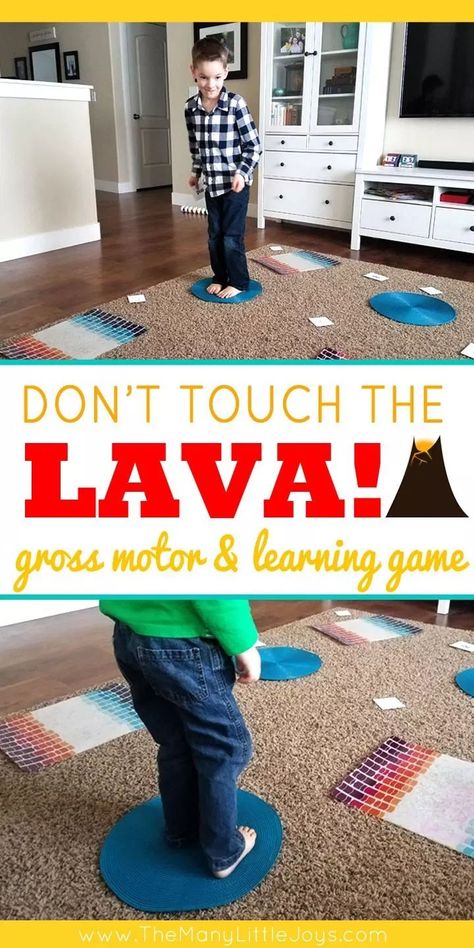 Don't Touch the Lava! (preschool learning game) Learning Games For Preschoolers, Gym Games For Kids, Gym Games, Gross Motor Activities, Physical Education Games, Indoor Activities For Kids, Boys Love, Games For Toddlers, Preschool Games