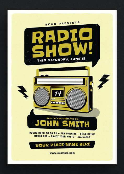 Radio Event Flyer Design PSD, AI Event Poster Design Inspiration, Event Flyer Design, Old School Radio, Radio Design, Flyers Design, Poster Template Design, Church Poster Design, Retro Radio, Vintage Poster Design