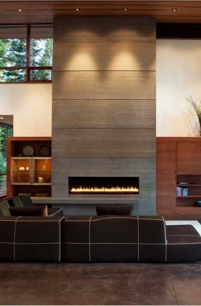 37 Stone Fireplace Ideas | Sebring Design Build Horizontal Fireplace, Ortal Fireplace, Vented Gas Fireplace, Tall Fireplace, Gas Fireplaces, Fireplace Art, Linear Fireplace, Outdoor Fireplaces, Concrete Fireplace