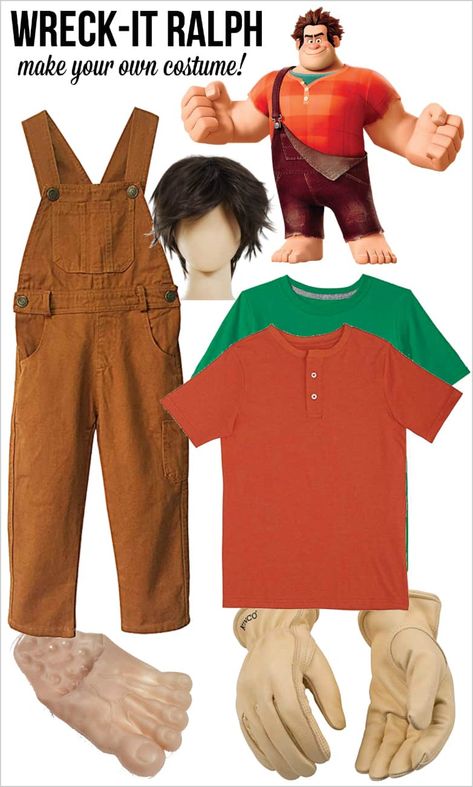 How to Make a DIY Wreck-It Ralph Costume for Halloween Halloween Suit Costumes, Easy Male Costumes, Male Halloween Costumes Men, Wreck It Ralph Halloween Costume, Costume Ideas For Boys, Wreck It Ralph Halloween, Wreck It Ralph Costume, Halloween Costume Easy, Male Costumes