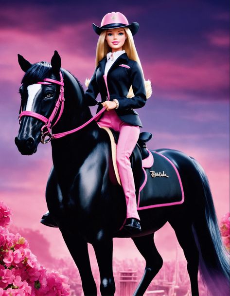 Barbie 
Barbie aesthetic 
Barbie equestrian 
Equestrian 
Equestrian aesthetic 
Horse 
Barbie horse rider 
Barbie’s horse 
Black horse 
Barbie pink Barbie Equestrian, Horse Adventure, Barbie Horse, Barbie Style, Majestic Horse, Majestic Animals, Barbie World, Barbie Fashion, Childhood Memories