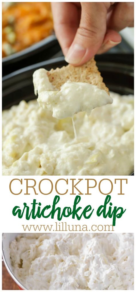 Crock Pot Artichoke is the same cheesy, savory dip you've always loved, but made in a slow cooker. Make this tasty dip ahead and save time! #crockpot #slowcooker #artichokedip #appetizer #partydip Slow Cooker Artichoke, Beans In Crockpot, Crock Pot Dips, Crockpot Appetizers, Artichoke Dip Recipe, Popular Appetizers, Artichoke Dip, Yummy Dips, Appetizer Dips