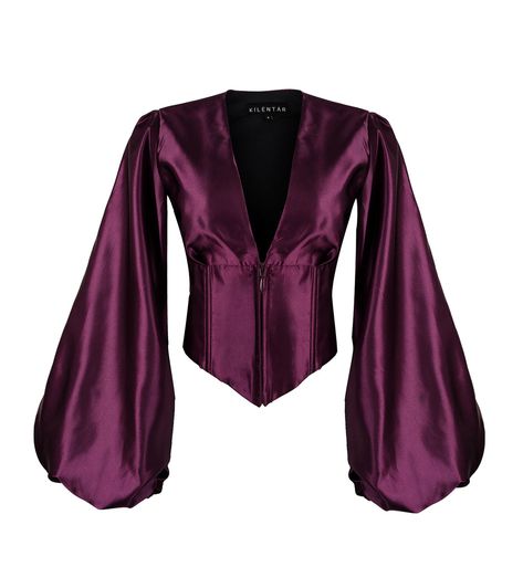 Silk Corset Top, Purple Corset Top, Silk Corset, Purple Corset, Oversized Sleeves, Purple Silk, Dolce E Gabbana, Mode Inspiration, Classy Dress