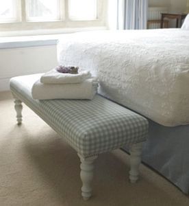 Long Gingham Footstool £450 Long Footstool, Mirror Shelves, Bedroom Stool, Vintage Rooms, Bedroom Stools, Apartment Loft, Unusual Furniture, French Bedroom, Up House