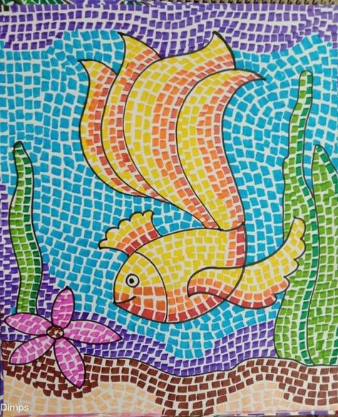 Mosaic Drawing Ideas, Mosaic Art Drawing, Paper Mosaic Art Ideas, Colour Pen Art, Sketch Pen Art Doodles, Mozaik Art, Mosaic Drawing, Mosaics For Kids, Paper Mosaic