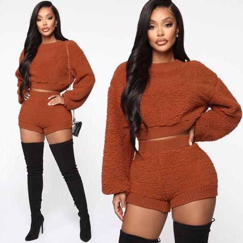 The Set Says Cuddle Me & The Boots Say Sexy 🔥⠀ Searc Teddy Bear Sweater, Fashion Nova Models, Fashion Nova Jeans, Short Set, Sweater Set, Womens Loungewear, Two Piece Outfit, Grey Fashion, Rompers Women