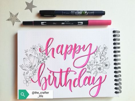 "Happy birthday" written in modern brush calligraphy. Visit @the_crafter_life on Instagram for more! Kindly do not reproduce. Images are the property of @the_crafter_life. #tombow #calligraphy #brushlettering #handmadecards Happy Birthday Written In Calligraphy, Birthday Cards Writing, Happy Birthday In Calligraphy Writing, Brush Lettering Happy Birthday, Happy Birthday Writing Style, Tombow Calligraphy, Our Ray Of Sunshine, Calligraphy Chalkboard, Simple Birthday Wishes