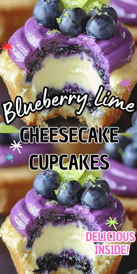 Blueberry Lime Cheesecake Cupcakes Blueberry Lime Cheesecake, Cupcake Size Cheesecake Recipes, Blueberry Cheesecake Jars, Blueberry Lime Cake, Blueberry And Lemon Cupcakes, Jello Cake Cupcakes, Blueberry Cream Cheese Cupcakes, Fruit Cake Cupcakes, Blueberry Filled Cupcakes