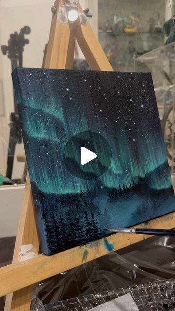 Wenn on Instagram: "Customer Order "Starry Aurora Night"
Acrylic Painting on canvas 20x20cm

#acrylicpainting #paintingoftheday #painting🎨 #auroraart #paintingprocess #howtopaint #artoncanvas #artgallery" Northern Lights Painting Tutorial, Aurora Borealis Painting Acrylics, Night Sky Acrylic Painting, Starry Sky Painting, Night Acrylic Painting, Aurora Borealis Painting, Nebula Painting, Aurora Art, Northern Lights Painting