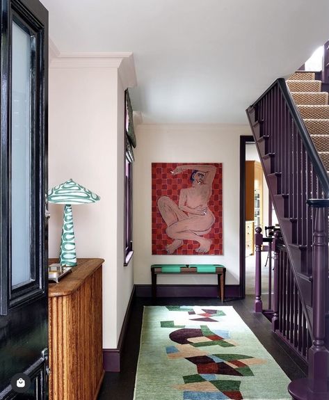 Bold Hallway, White Linen Curtains, Victorian Terraced House, Hallway Entrance, State Room, Hallway Design, Colour Consultant, Colored Ceiling, Decor Details