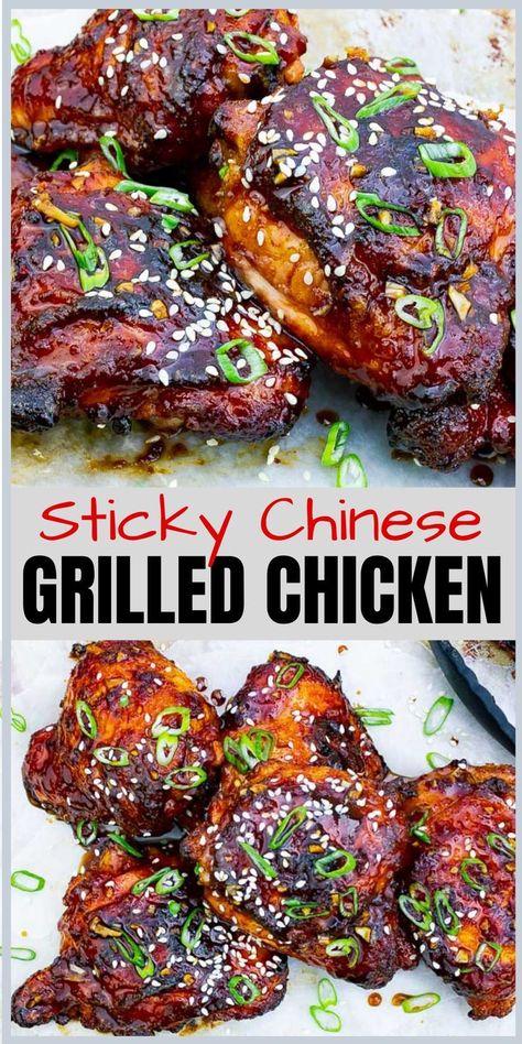 Asian Grilled Chicken, Sticky Chicken Thighs, Asian Chicken Thighs, Chicken Thigh Marinade, Asian Grill, Asian Bbq, Bbq Chicken Thighs, Grilled Chicken Thighs, Chicken Thigh Recipes Oven