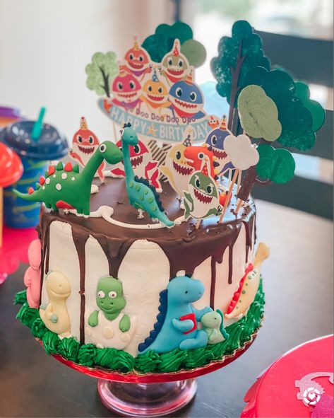 Dinosaur and baby shark what a perfect combination for a third birthday party. #GirlsBirthday #Dinosaurs #BabyShark http://liketk.it/3iFU7 #liketkit @liketoknow.it Download the LIKEtoKNOW.it shopping app to shop this pic via screenshot Shark And Dinosaur Cake, Shark And Dinosaur, Dinosaur Cake Toppers, Third Birthday Party, Dinosaur Cake, Third Birthday, Dinosaur Party, Baby Shark, Shopping App