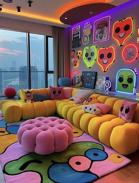 Modern Quirky Living Room, Bedroom In Living Room Ideas, Fun Living Room Ideas, Fun Living Room, Girly Apartments, Girly Apartment Decor, Dream Apartment Decor, Future Apartment Decor, Dekorasi Kamar Tidur