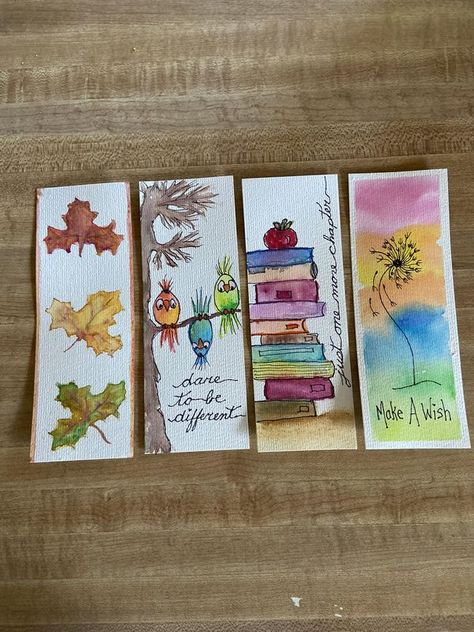 Watercolor Tutorials for Beginners | Tried my hand at some bookmarks. | Facebook Diy Bookmarks Watercolor Easy, Watercolour Bookmarks Easy, Diy Bookmarks Watercolor, Easy Watercolor Bookmarks, Diy Watercolor Bookmarks, Book Mark Ideas, Watercolour Bookmarks, Bookmark Watercolor, Homemade Bookmarks