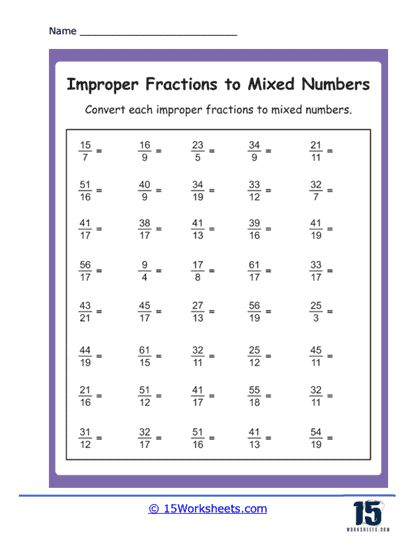 Improper Fractions Worksheet, Converting Mixed Numbers To Improper, Mixed Numbers Worksheet, Mixed Fractions Worksheets, Mixed Numbers To Improper Fractions, Improper Fractions To Mixed Numbers, Class 4 Maths, Proper Fractions, Mixed Fractions