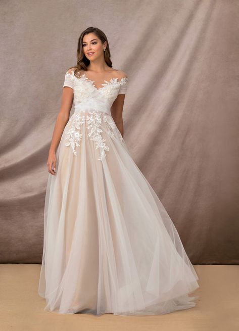 Azazie Cindy BG Wedding Dresses | Azazie Cute Wedding Dress, Illusion Dress, Chapel Train, Dress Inspo, Long Wedding Dresses, A Line Gown, Perfect Wedding Dress, The Perfect Wedding, Elegant Wedding Dress