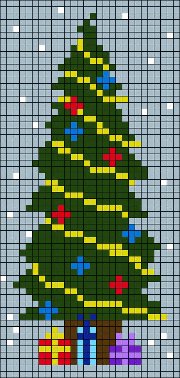 Christmas Tree Tapestry Crochet, Pixel Art Christmas Tree, Pixel Christmas Tree, Christmas Tree Pixel Art, Christmas Crochet Tapestry, Pixel Christmas Art, Alpha Pattern Christmas, Christmas Cross Stitch Patterns Free Charts, Christmas Alpha Patterns