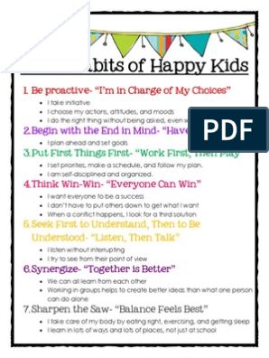 The 7 Habits of Happy Kids | Psychological Concepts | Psychology & Cognitive Science Sel Strategies, 7 Habits Posters, 7 Habits Activities, Mindful Classroom, 7 Habits Of Happy Kids, Psychological Concepts, Being Proactive, Student Self Assessment, Mindfulness Classroom