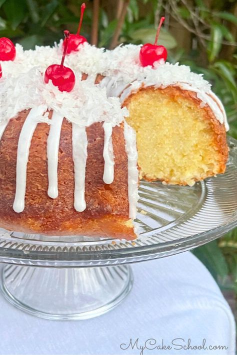 Pina Colada Pound Cake Pineapple Pina Colada, Strawberry Sheet Cakes, Pina Colada Cake, Coconut Pound Cakes, Italian Cream Cakes, Fruity Cake, Sour Cream Pound Cake, Summer Cakes, Rum Cake