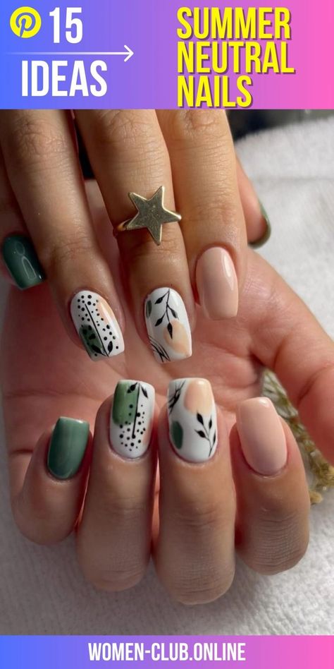 Dive into Summer 2023 with Neutral Nail Trends: Explore Classy and Simple Designs - women-club.online Nails Hojas, Succulent Nails, Glitter Painting, Aztec Nails, Boho Nails, Retro Nails, Hippie Nails, Summer Nail Art, Neon Nails