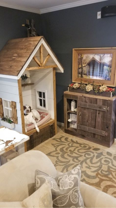 Indoor Dog House Indoor Dog House Diy, Dog House Inside, Dog Room Decor, Dog Bedroom, Indoor Dog House, Dog Kennel Furniture, Doggie Daycare, Diy Dog Kennel, Dog Spaces