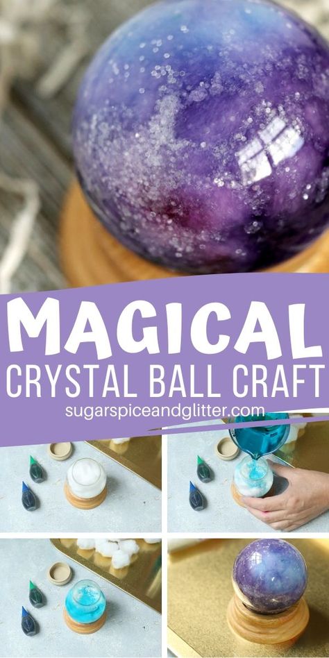 A simple DIY idea for a Crystal Ball craft - can be inspired by the Wizard of Oz, Disney's Haunted Mansion (Madame Leotta), or even Harry Potter. It would also make a great DIY Halloween decoration. Galaxy craft, unicorn craft Diy Crystal Ball, Magic Crystal Ball, Ball Craft, Cumpleaños Harry Potter, Craft Halloween, Magic Crystal, Anniversaire Harry Potter, Real Magic, Witchy Crafts