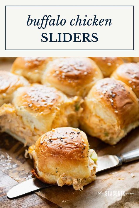 For an easy, crowd-pleasing appetizer or a quick weeknight dinner, these buffalo chicken sliders are always a hit! Everyone loves the tender chicken, zesty wing sauce, Ranch seasoning, and melted cheese stuffed inside Hawaiian rolls, finished with seasoned butter, and baked until hot and delicious! Buffalo Hawaiian Roll Sliders, Buffalo Chicken Sliders Hawaiian Rolls, Buffalo Chicken Sliders Recipes, Sliders Recipes Chicken, Hawaiian Roll Sliders, Buffalo Chicken Sliders, Hawaiian Roll, Seasoned Butter, Hawaiian Sweet Rolls