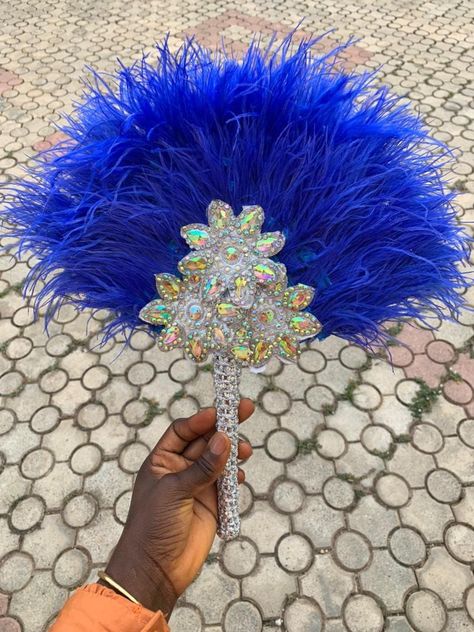 Bridal Hand Fan Nigeria, Nigerian Feather Fan, Hand Fan Design, Wedding Production, Bridal Hand Fan, African Fan, Bridal Fans, Feather Hand Fan, Bridal Fan