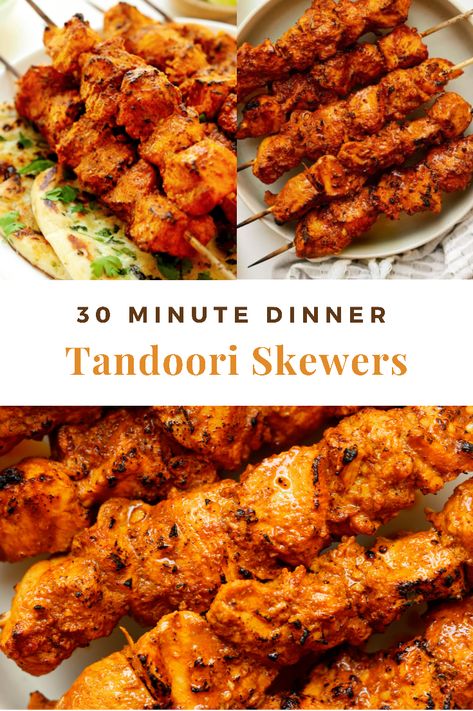 Oven Tandoori Chicken, Tandoori Chicken Skewers Recipe, Indian Chicken Kabobs, Afghan Chicken Kabobs, Indian Chicken Skewers, Indian Skewers, Tandoori Kabab, Tandoori Skewers, Chicken Skewers Recipes