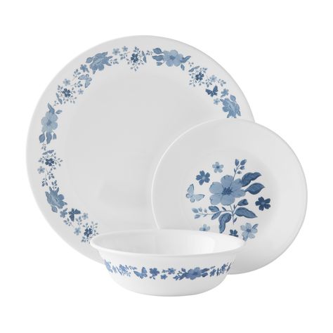 The Pioneer Woman by Corelle 12-Piece Dinnerware Set, Evie, Blue - Walmart.com Pioneer Woman Dinnerware, Corelle Dinnerware Set, Corelle Plates, Corelle Dinnerware, Appetizer Plates Set, Glass Dinnerware, Patterned Plates, The Pioneer Woman, Appetizer Plates