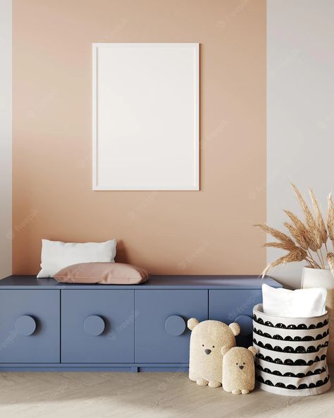 Premium Photo | Mock up poster in children room background pastel peach color room with toys 3d render Peach Color Room, Peach Playroom, Peach Colored Rooms, Pastel Peach Color, Peach Nursery, Mock Up Poster, Background Pastel, Color Room, Up Poster