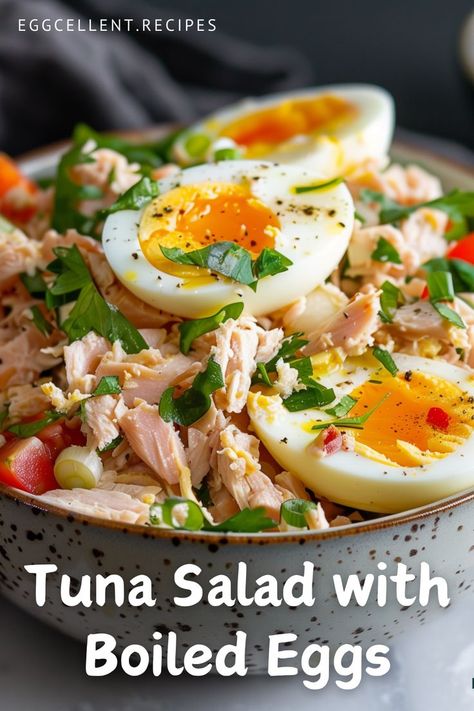 Craving a healthy yet delicious meal that’s both satisfying and simple to make? Look no further than this Tuna Salad with Boiled Eggs recipe. #tuna salad with hard boiled eggs #tuna pasta salad with hard boiled eggs #tuna salad hard boiled eggs #tuna fish salad with eggs hard boiled #tuna and chickpea salad with boiled eggs #tuna salad recipe with boiled eggs #Tuna Salad #Tuna Salad recipe #tuna salad recipe healthy #tuna salad recipe healthy clean eating Recipe With Boiled Eggs, Eggs And Tuna, Salad With Hard Boiled Eggs, Healthy Tuna Salad Recipe, Boiled Eggs Recipe, Salad With Eggs, Egg Breakfast Recipes Easy, Tuna Fish Salad, Tuna Salad Recipe Healthy