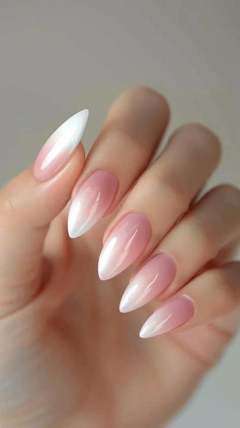 Top 40 Frombre French Manicure Ombre Nail Designs Trending Right Now Ombre Nail Designs French, Fancy French Tips Nails, Ombre Nail Pink And White, Nail Inspo Ombre Pink, Colores French Tip Nails, Ombre French With Chrome, Pink And White Ombre Nails With Chrome, Pearl Acrylic Nails Almond, Nails To Wear To A Wedding