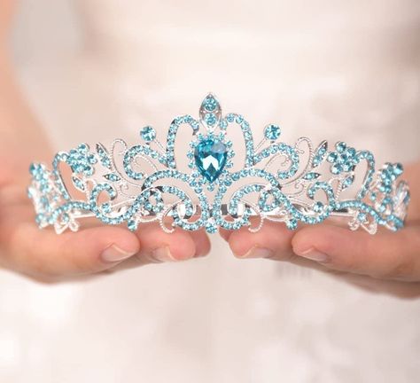 Blue Quince, Prom Birthday, Crown For Women, Silver Tiara, Wedding Colour, Crystal Tiara, Blue Crown, Natural Flowers, Light Blue Flowers