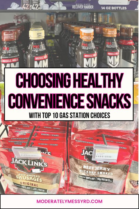 How to choose a healthy (ish) convenience snack with 10 choices when faced with selecting a snack at the gas station. Gas Station Healthy Snacks, Healthy Grab And Go Snacks From Store, Healthy Grab Snacks, Low Calorie Gas Station Snacks, Healthy Gas Station Snacks, Gas Station Snacks, Gym Snacks, Healthy Road Trip Snacks, At The Gas Station