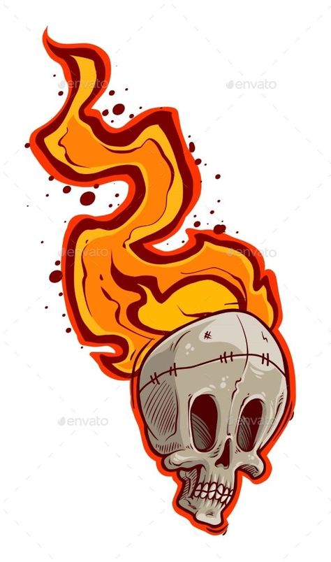 Graphic Detailed Hand Drawn Human Skull with Fire, #Fire, #sponsored, #Skull, #Human, #Drawn, #Hand, #ad White Background Tattoo, Skull With Flames, Minecraft Painting, Skull On Fire, Painting Skull, Tattoo Font For Men, Background Tattoo, Skull Fire, Fire Drawing