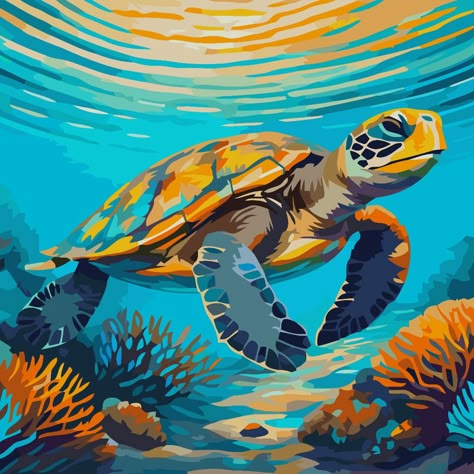 Abstract Turtle Painting, Turtle Mural, Turtle Painting Acrylic, Turtle Illustration, Illustration Kunst, Sea Turtle Art, Turtle Painting, Turtle Art, Warsaw Poland