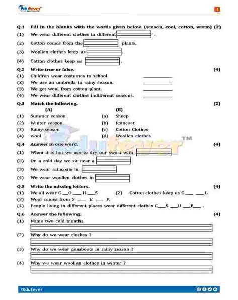 Dear Parents, Print the pdf worksheet of class 1 EVS Worksheet and test your child preparation. You can download 100+ EVS Worksheets for class 1 in pdf format without giving a single rupee. FREE...FREE... FREE... #class1 #class1worksheet #evsworksheet #bestevsworksheet #class1worksheetforevs #latestevsworksheet #bestworksheetforclass1 Evs Worksheet For Class 1 Clothes, Evs Worksheet For Class 1, Evs Worksheet, Worksheets For Class 1, Family Worksheet, Woolen Clothes, Buddha Art Drawing, Gk Questions And Answers, Dear Parents