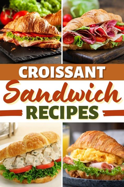 jazz up your sandwich game with these croissant sandwich recipes! From BLTs to ham and Swiss to chicken salad, everything tastes better on a buttery croissant. Crossaints Sandwich Recipes, Croissants Sandwiches Ideas, Chicken Crossiant Sandwich, Sandwiches On Croissants, Rotisserie Chicken Croissant Sandwich, Crossiant Sandwich Recipe, Crossant Recipes Sandwiches Lunches, Croissant Sandwiches Lunch, Croissant Sandwich Party Tray