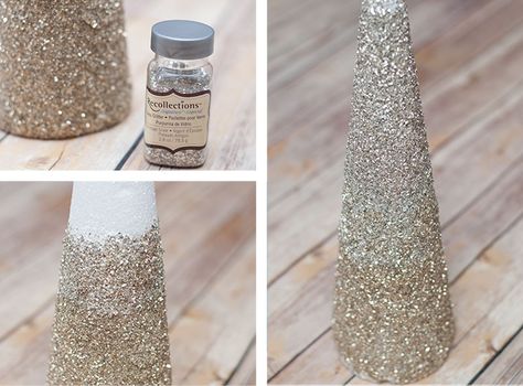 Christmas Craft: DIY Coastal Glitter Christmas Trees Foam Christmas Tree, Christmas Craft Diy, Sophisticated Coastal, Rose Gold Christmas Decorations, Cones Diy, Christmas Cones, Coastal Christmas Decor, Silver Christmas Decorations, Metallic Christmas