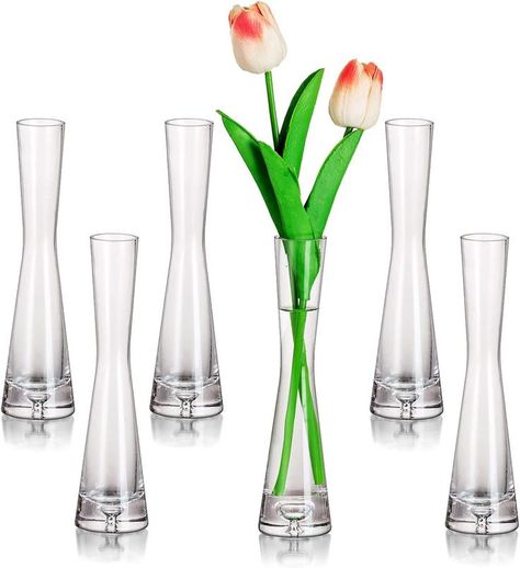 Glass Flower Vases for Centerpieces, Set of 6 Glasseam 9.65" Tall Skinny Vase, Modern Clear Small Decorative Vase Minimalist Handmade Slim Aesthetic Wedding Table Decor for Single Rose Pampas Grass Home Decor For Wedding, Vases For Centerpieces, Minimalism Aesthetic, Glass Vases Centerpieces, Wedding Ornaments, Vase Transparent, Small Glass Vases, Clear Vases, Clear Vase