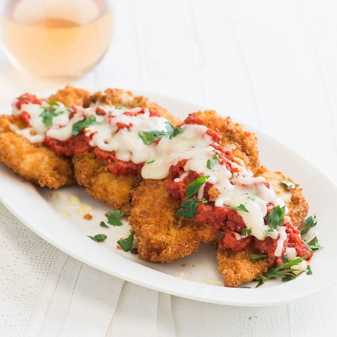 Panko Chicken Parmesan | Food & Wine Panko Chicken Parmesan, Parmesan Dinner, Chicken Parmigiana Recipe, Chicken Parm Recipes, Parmesan Chicken Tenders, Chicken Parmesan Recipe Baked, Panko Chicken, Chicken Parmesan Recipe, Chicken Parmigiana