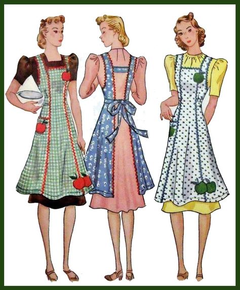 1930's Aprons Pattern Illustration Vintage Apron Pattern, Fashionable Hostess, Apron Patterns, Apron Pinafore, Patron Vintage, Retro Apron, Cute Aprons, Sewing Aprons, Aprons Patterns