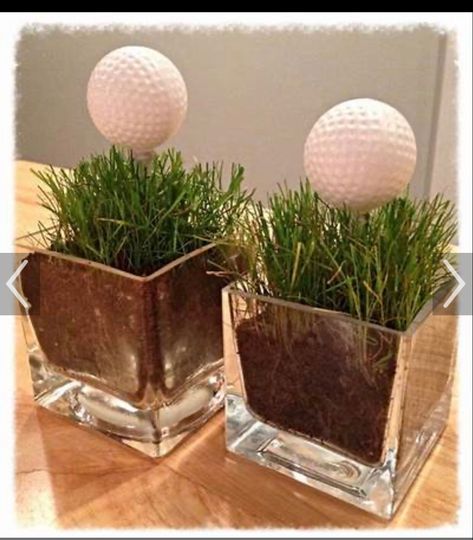 Golf Decor Ideas, Golf Table Decorations, Golf Centerpieces, Masters Party, Grass Centerpiece, Golf Theme Party, Golf Party Decorations, Super Club, Golf Birthday Party