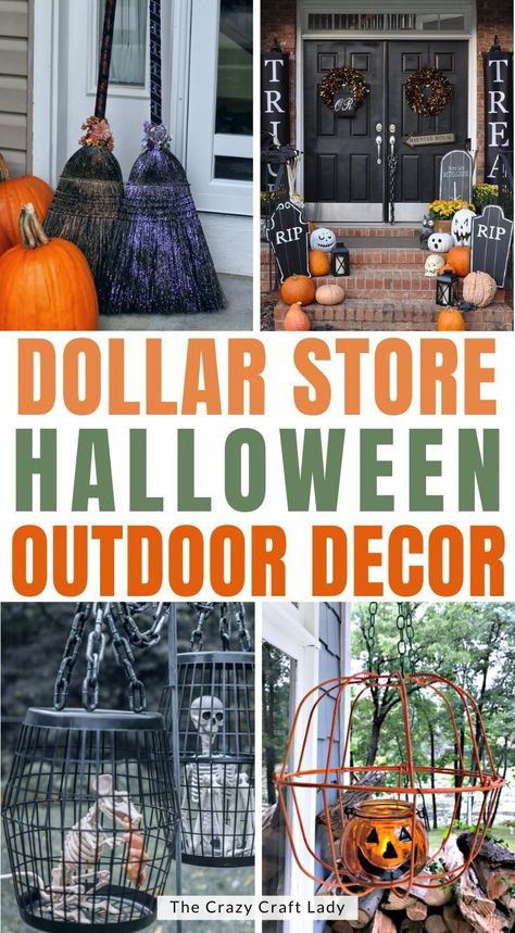 These Dollar Store Halloween Decorations are sure to inspire you to decorate your home or Halloween party in a fun and festive way. Diy Halloween Porch, Store Halloween Decorations, Dollar Tree Halloween Decor, Outside Halloween Decorations, Dollar Store Halloween Decorations, Topiary Diy, Burlap Pumpkins, Fall Decor Dollar Tree, Dollar Tree Halloween