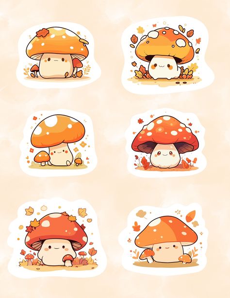 Fall Mushroom Digital Stickers. Cute Autumn Digital Decals. Perfect for fall cards, scrapbooking, and more! #fall #mushrooms #autumn . #Cute_Stickers_Printable_Design #Funghi_Aesthetic #Mushroom_Stickers_Printable #Mushroom_Illustration_Cute Mushroom Stickers Printable, Mushroom Illustration Cute, Fall Mushrooms, Mushroom Cute, Mushroom Stickers, Printable Sticker Sheets, Cute Easy Doodles, Cute Autumn, Cute Mushroom