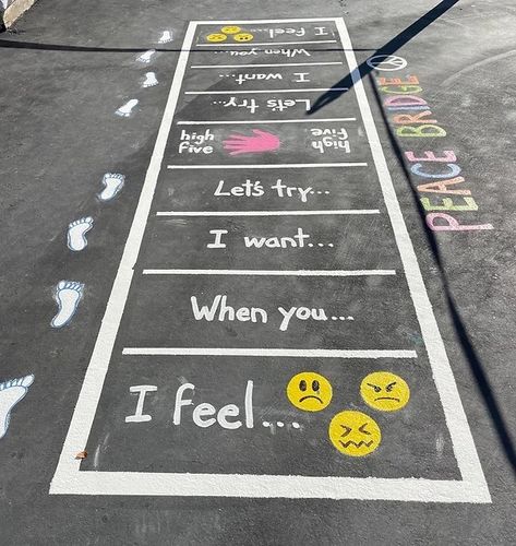 Peace Garden Ideas School, Playground School Ideas, Outdoor Sensory Walking Path In School, Elementary School Landscape Design, Elementary Playground Ideas, Around And Find Out, Affirmation Hopscotch, School Corridor Decoration Ideas, School Yard Design