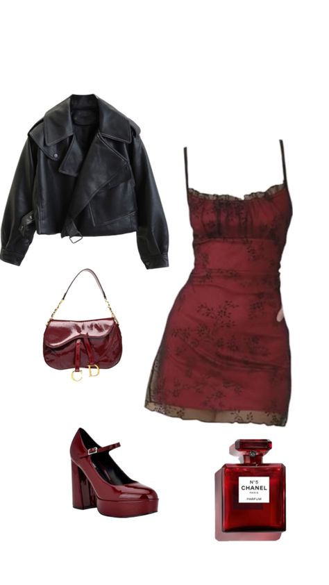 Dark Red Academia Outfit, Crimson Red Outfits, Red Outfit Collage, Devilcore Aesthetic Outfit, Dark Romance Outfit, Dark Red Outfit Aesthetic, Dark Red Clothes, Dark Romantic Outfit, Red Grunge Outfit