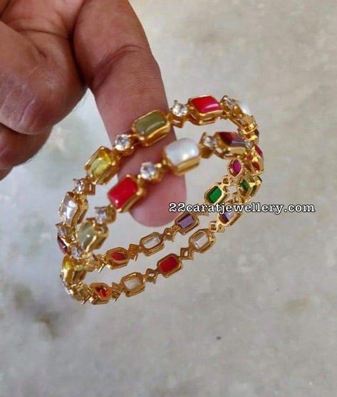 Navaratna Bangles, Gold Bangle Set, Diamond Wedding Jewelry, Antique Jewellery Designs, Diamond Necklace Designs, Antique Bridal Jewelry, Bridal Diamond Jewellery, Indian Jewellery Design Earrings, Pearl Jewelry Wedding